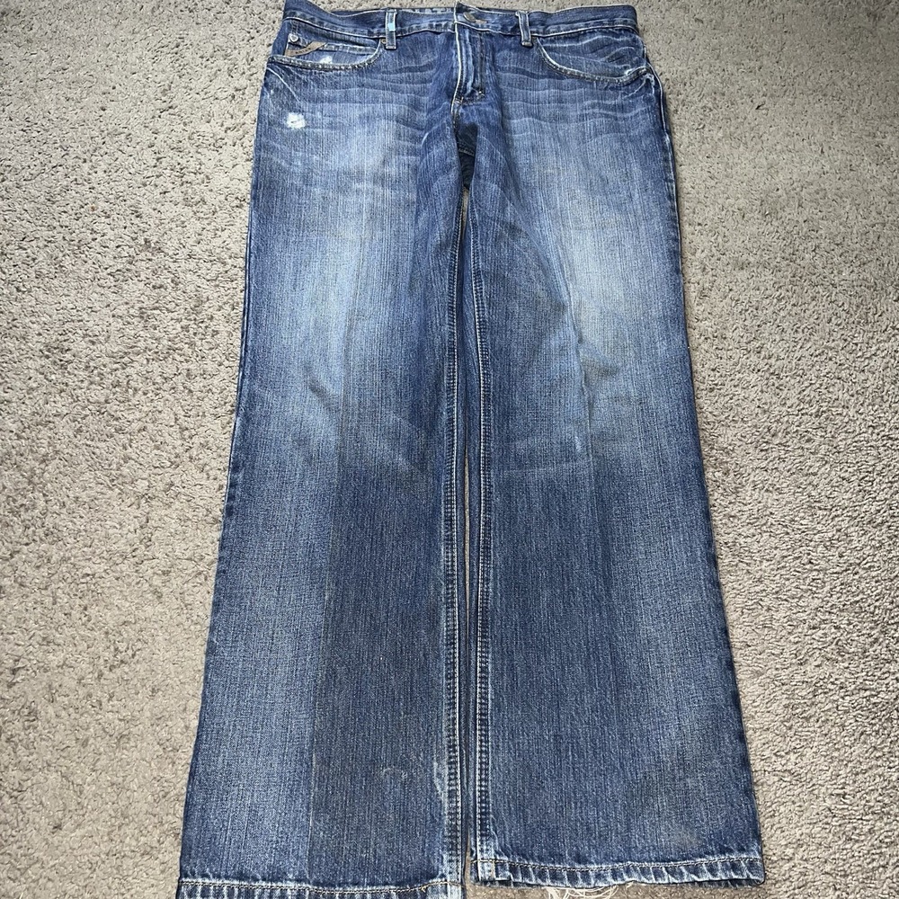 Ariat‎ M4 Low Rise Boot Cut Jeans Men's 36x32 Blue Patched
